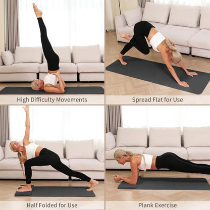 PAIDU Foldable Yoga Mat - 10mm Extra Thick, 75"26" Non-Slip Exercise Fitness Mat | SGS Eco-Certified, Portable for Yoga/Pilates/Studio/Home Workout (Black)