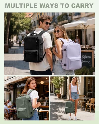 VECAVE 18x14x8 TSA-Approved Personal Item Backpack – Under Seat Carry-On Travel Bag for Women, Fits 15.6" Laptop, with Water Bottle & Shoe Pouch, Airline Travel Backpack Flight approved Green - color: H6-green, size: Large