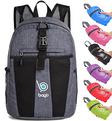 Bago Lightweight Backpack for Hiking Backpack for Women and Men - 25L Travel Day Pack - Foldable Hiking Daypack Ultralight for Camping Outdoor Sports - Packable Backpack for Travel (SnowBlack) - color: Snowblack
