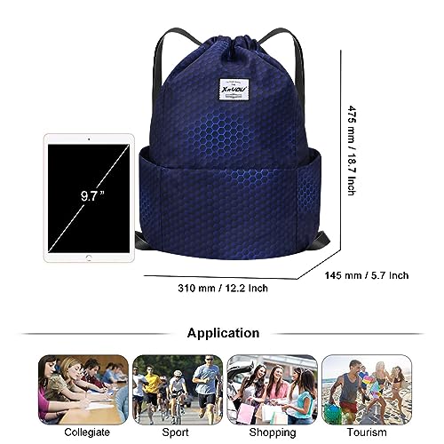 XEYOU Drawstring Sports Backpack Lightweight Gym Yoga Sackpack Shoulder Rucksack Casual Outdoor Daypack for Women and Men | Lightweight - color: Hexagonal Pattern