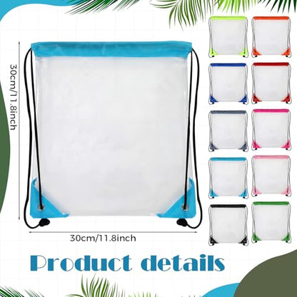 Shappy 30 Pcs Clear Drawstring Backpack, Plastic Waterproof Transparent Stadium Bags String Bag for Gym Travel (Multi-color) - color: Multi-color