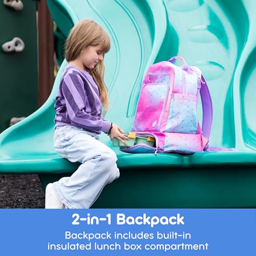 J World New York 2-in-1 Insulated Backpack Lunch Box for Kids. Adult School Bookbag, Blue Gradient, 17 x 13 x 9 Inches - color: Blue Gradient