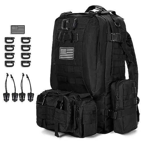 Large Military Tactical Backpack for Men, 40-50L Backpacks for Women, Bug out Bag Army 3 Days Assault Pack Bags Rucksack with Molle System Black - color: Black