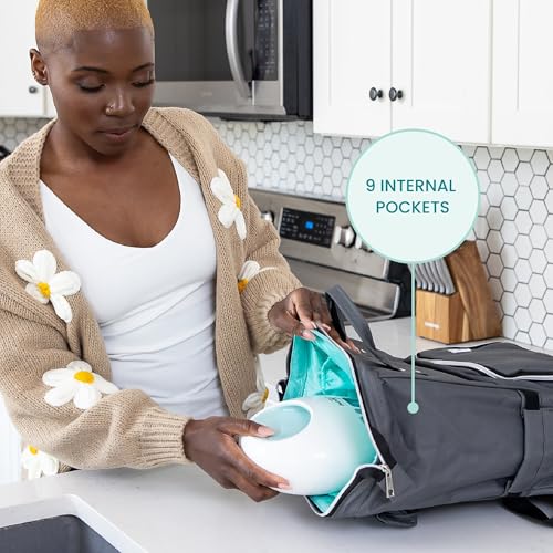 Motif Medical Breast Pump Backpack – Stylish Insulated Bag w/ Cooler, 9 Pockets, Carrying Handles - Water-Resistant Organizer - Adjustable Straps Portable Breast Pump Bag (Grey)