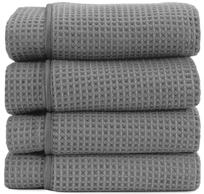 S&T INC. Aura Microfiber Waffle Bath Towels, 4 Pack, Quick-Dry, Ultra Absorbent, Lightweight Towels for Bathroom, 30 inches x 60 inches, 420GSM, Grey - color: Grey