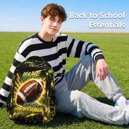 Kids Backpack for Boys, Custom Football Bookbag with Reflective Ergonomic Design - 17 Inch Sport Backpacks with Lightning Print for Middle High School - color: Brown