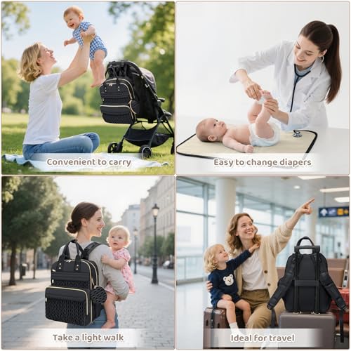 Diaper Bag Backpack, Waterproof Large Baby Bag with Changing Pad, Black | Baby Diaper Bag, Stylish, Large Capacity, with Changing Pad, with USB Port, Stroller Strap, Pacifier Case, Travel Essentials - color: Black