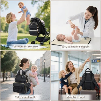 Diaper Bag Backpack, Waterproof Large Baby Bag with Changing Pad, Black | Baby Diaper Bag, Stylish, Large Capacity, with Changing Pad, with USB Port, Stroller Strap, Pacifier Case, Travel Essentials - color: Black