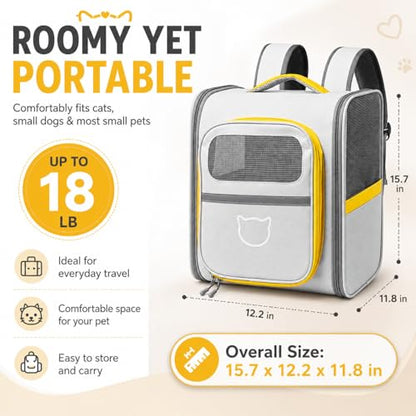 Vivicreate Cat Backpack Carrier for Dogs and Cats Kittens Rabbits, Foldable Mesh, Cat Carrier Backpack 15 Lbs, Pet Backpack Carrier for Walking, Camping and Cycling (Gray) - color: Gray
