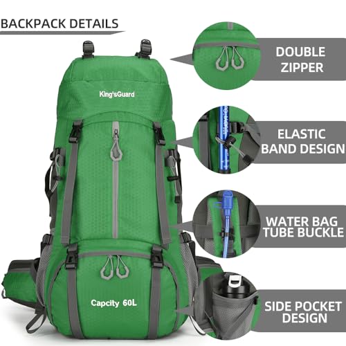 King'sGuard 60L waterproof lightweight hiking backpack with rain cover and shoe compartment outdoor sports travel backpack (Green) - color: Green