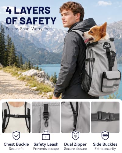 Dog Backpack for Small & Medium Dogs – 4-Layer Safety Pet Carrier with Thick Shoulder Straps, Detachable Waist Bag, Breathable Mesh & Storage Pockets for Travel & Hiking