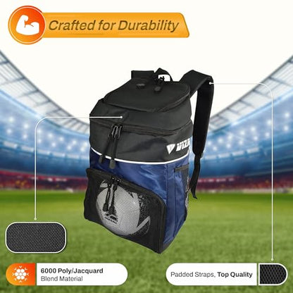 Vizari Soccer Backpack Soccer Bag | Water resistant Durable Equipment Bag for Football, Basketball, Volleyball | Cleats and Ball Compartment - Red,Blue,Black - color: ROYA