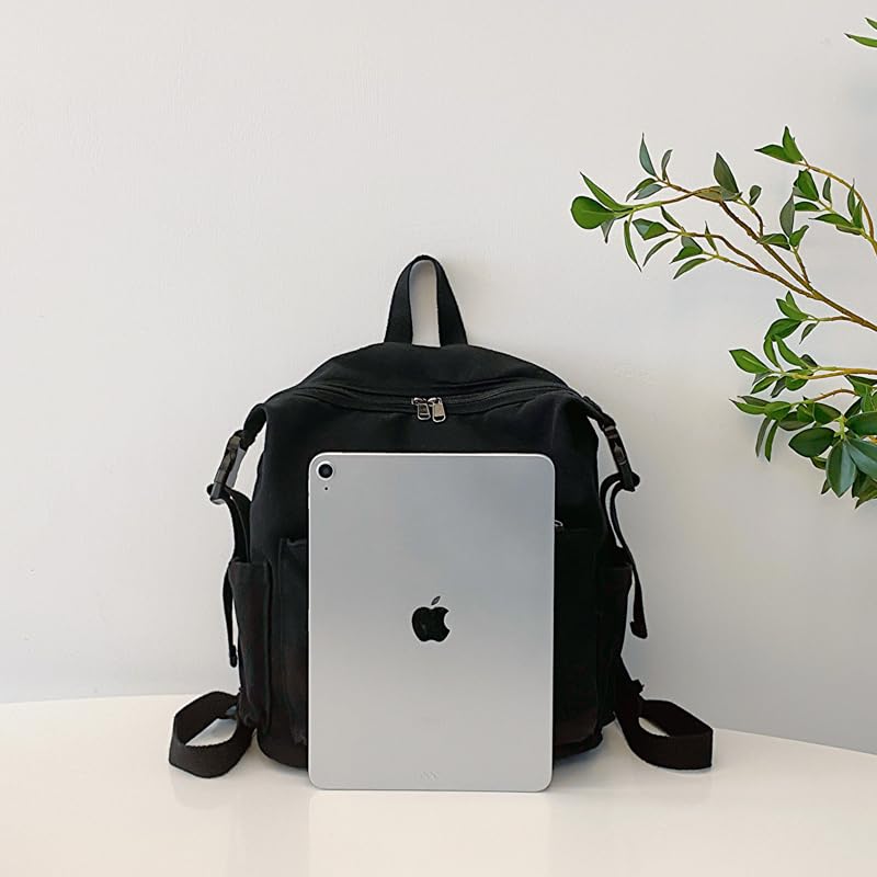 MaxxCloud Canvas Backpack-Adjustable Shoulder Straps,Unisex Mini Laptop Backpack for Work&Travel,Casual Daypack (Black) - color: Black