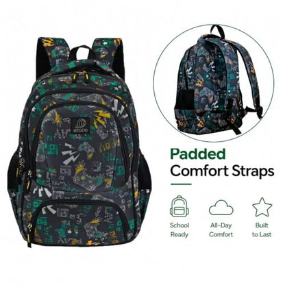 MYGOO Boys School Backpack Campus Gamer Teal Bookbag for Elementary Middle School Ages 5-12, 17 inch Large Capacity 24L Kids Student Travel Bags - color: Campus Gamer Teal