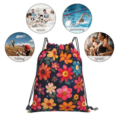Drawstring Bags Flowers Valentines Colors Backpack Bag Travel Beach Sport Gym Sack String Yoga Bag - color: Flowers Valentines