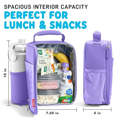 Fit & Fresh Lunch Box For Kids, Boys & Girls, School, Camp, Insulated Bag With Shoe Charm Slots For Personalization, Purple - color: Purple