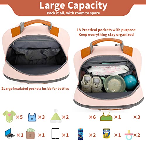 Diaper Bag Backpack, Large Baby Nappy Bags with Portable Changing Pad for Boys and GirlsMultifunction Travel Baby Bag for Moms Dads, Shower Gifts Waterproof and Stylish，Light Powder - color: Light Powder
