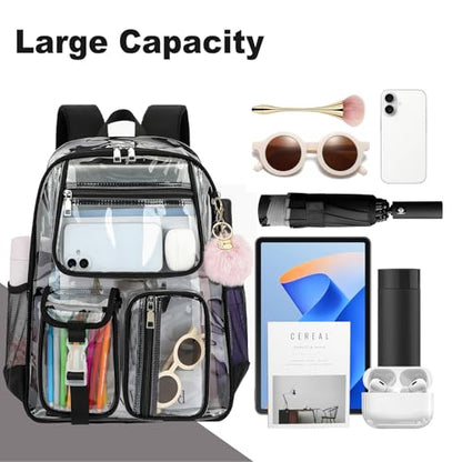 Clear Backpacks for Girls Boys, Heavy Duty PVC Transparent School Bookbag See Through Back Pack for College Work Travel (Black) - color: Black