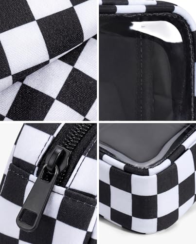 Clear Checkered Makeup Bag, Small Cosmetic Pouch with Zipper Mini Waterproof Makeup Purse Organizer Cute Cosmetic Bag Travel TSA Approved Toiletry Bag Car Organizer for Women Girls (Black) - color: Black
