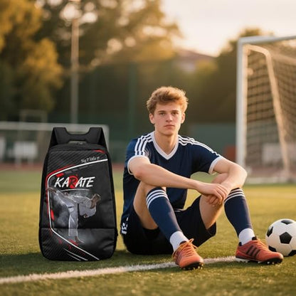 Boxing Dart Lightning Karate Baseball Sport Backpack Shoe Compartment Equipment Bags Gym Teenager Inner Pocket School Ball (Karate Design) - color: Karate Design