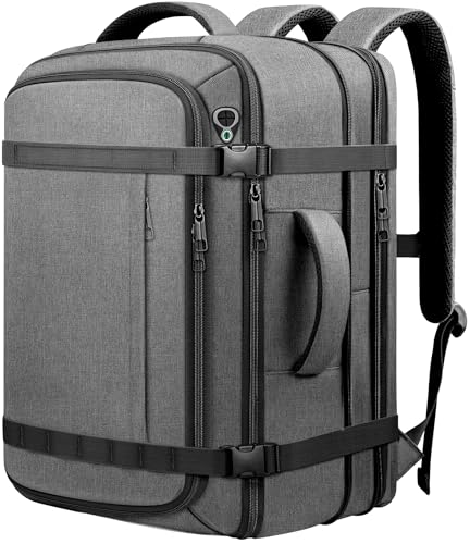 Spacious Carry On Backpack,Expandable Large 1-7DAYS Capacity Travel Backpack with Cable Access Port,Fits 18.4" Laptop,Anti Theft Water Resistant Work Backpack for Men Women,Extended Travel Work,Grey - color: Grey, size: 18.4inch (22"x14"x9")