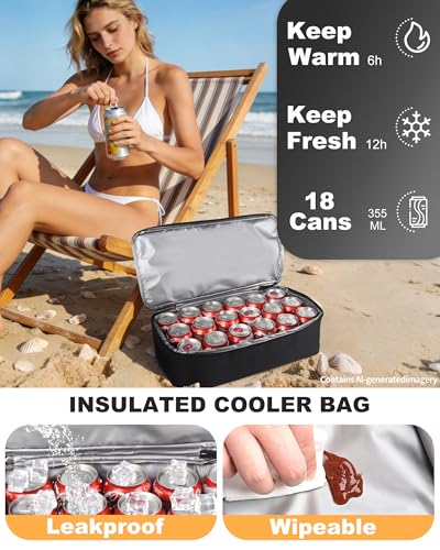 CaCTOUR Beach Bag with Cooler Compartment,Mesh Beach Bag Dry Wet Detachable with Zipper Pockets,Waterproof Sandproof Pool Bag - color: Black