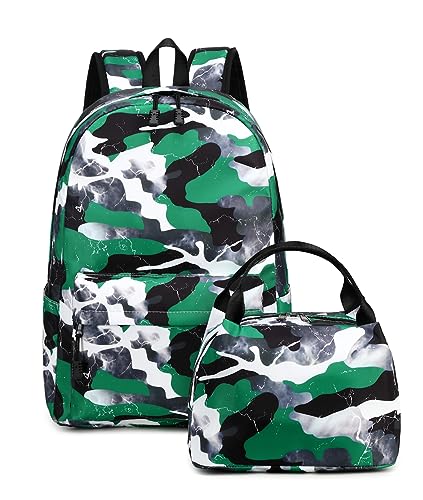Lmwzh Backpack For Boys Girls Elementary Waterproof teen School Bags Kids Bookbag Lightweight Camo Green 2PC - color: A-green