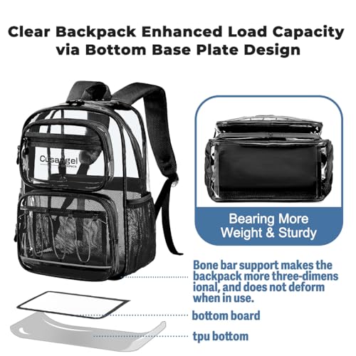 Cusangel Large Clear backpack for girls,16in TPU Plastic Bookbag,Stadium,school, and other security check locations (Black) - color: Black-c-16in