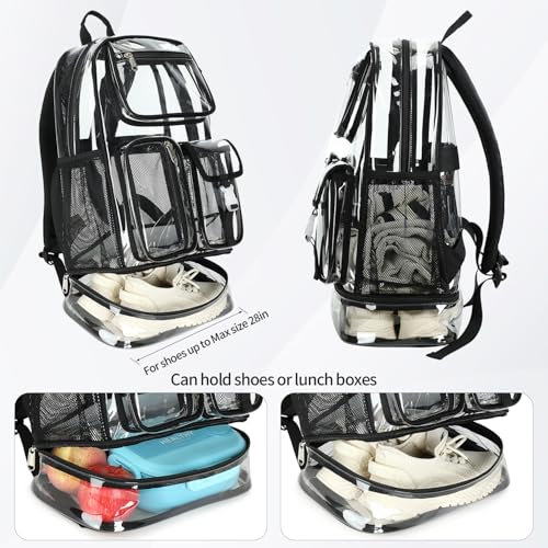 Cusangel Heavy Duty Clear Backpack,16.5 x12 x5inch TPU Large Capacity See Through Backpack for Sport Events,Travel (Upgrad Black-XL) - color: Upgrad Black-xl
