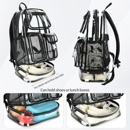Cusangel Heavy Duty Clear Backpack,16.5 x12 x5inch TPU Large Capacity See Through Backpack for Sport Events,Travel (Upgrad Black-XL) - color: Upgrad Black-xl