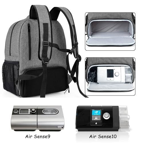 CURMIO CPAP Travel Backpack Compatible with ResMed AirSense 9, AirSense 10, AirSense 11, Philips System One, CPAP Carry On Bag for CPAP Machine & Supplies, Gray, Patent Design - color: Gray