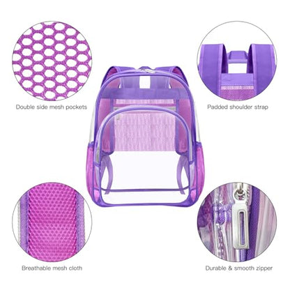 HEEYA Clear Backpack Heavy Duty Transparent Backpack for Security, Sports, Work, Travel, Stadium - color: Purple