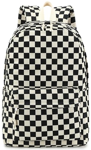 Bluboon School Backpack for Teen Girls Bookbags Elementary High School Corduroy Laptop Bags Women Travel Daypacks - color: Corduroy Black White