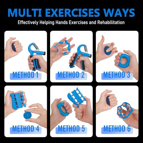 JKSHMYT Grip Strength Trainer Kits (5 Pack), Adjustable Resistance Forearm Strengthener, Hand Gripper Strengthener for Muscle Building - color: Blue