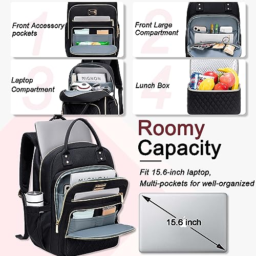 Weitars Lunch Backpack for Women,15.6 Inch Laptop Backpacks Travel Backpack for Women,Work Back pack,Teacher Nurse Back pack Insulated Lunchbox Backpacks - color: Black