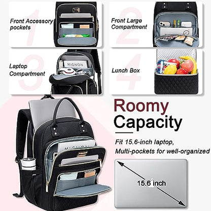 Weitars Lunch Backpack for Women,15.6 Inch Laptop Backpacks Travel Backpack for Women,Work Back pack,Teacher Nurse Back pack Insulated Lunchbox Backpacks - color: Black