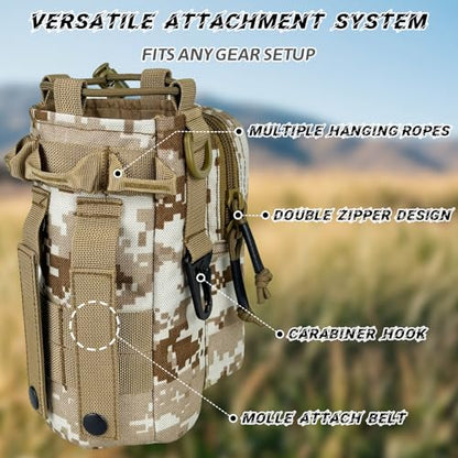 Water Bottle Holder with Strap - Tactical Insulated Water Bottle Sleeve with MOLLE System Water Bottle Cover Cross-Body Pouch for Walking Hiking Camping Gym 32oz&40oz - color: Desert Camo