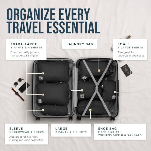 Large Compression Packing Cubes for Travel-Packing Cube Luggage Organizers 7 Piece Set for Checked Luggage-Ultralight, Expandable/Compression Bags by TRIPPED Travel Gear (Black) - color: Black