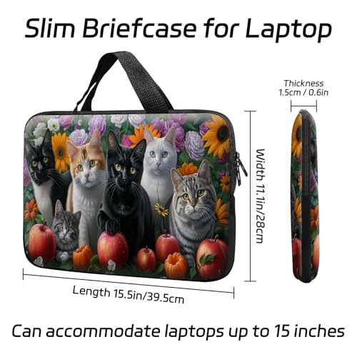 14 15 15.4 15.6 inch Laptop Handle Bag Computer Bag, Pouch Holder Notebook Sleeve Cover Soft Case Compatible for Dell,Lenovo,Toshiba HP, Asus Notebook-Cute Cat Flower Apple - color: Cute Cat Flower Apple
