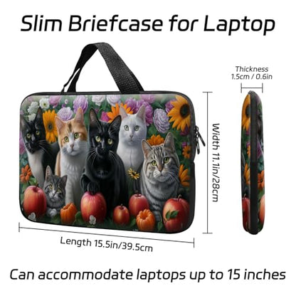 14 15 15.4 15.6 inch Laptop Handle Bag Computer Bag, Pouch Holder Notebook Sleeve Cover Soft Case Compatible for Dell,Lenovo,Toshiba HP, Asus Notebook-Cute Cat Flower Apple - color: Cute Cat Flower Apple