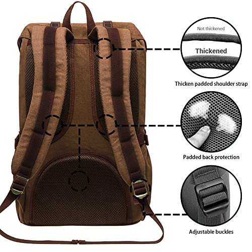 KAUKKO Laptop Backpack Travel Outdoor Weekend Bag Carry on Daypack Stylish and Durable Rucksack Hiking Backpack Fits 15.6"(5-1-brown) - color: Canvas Brown, size: Large