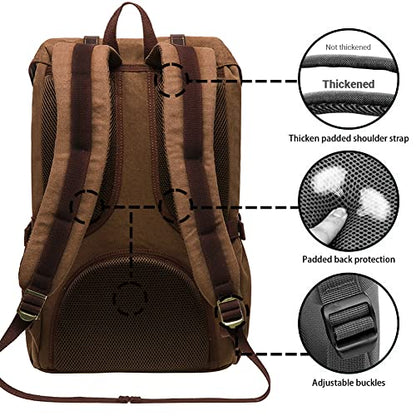 KAUKKO Laptop Backpack Travel Outdoor Weekend Bag Carry on Daypack Stylish and Durable Rucksack Hiking Backpack Fits 15.6"(5-1-brown) - color: Canvas Brown, size: Large
