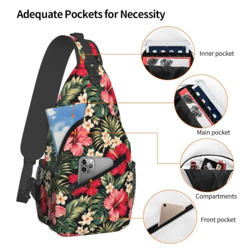 Sling Backpack Unisex Crossbody Chest Bag Shoulder Chest Bag For Women Men Hiking Travel - color: Hawaiian Hibiscus Flowers