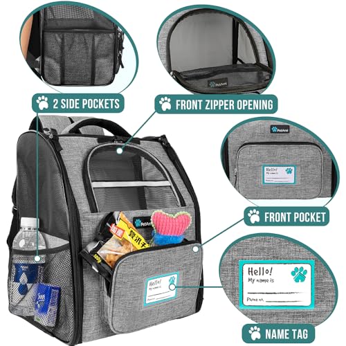 PetAmi Dog Backpack Carrier for Small Medium Dogs Large Cats up to 18 lbs, 2 Side Entry, Structured No-Collapse Frame, Airline Approved Ventilated Pet Backpack for Hiking Camping Travel, Grey - color: Heather Gray