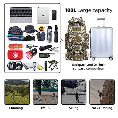 100L Camping Hiking Backpack,Molle military Tactical rucksack backpack,Waterproof Lightweight Hiking Backpack - color: Citycamo