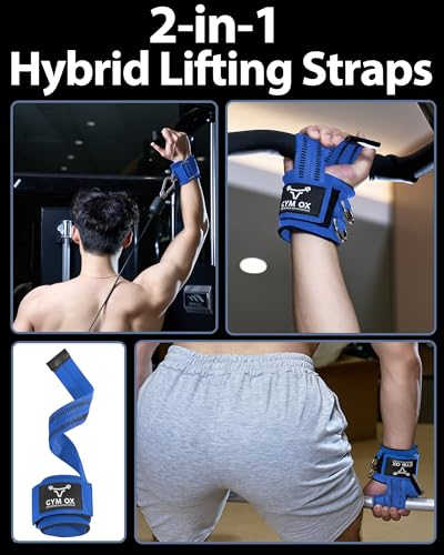 2-in-1 Weight Lifting Straps with D Ring, 7mm Neoprene Padded Wrist Support for Men & Women, Heavy Duty Gym Wrist Straps & Cable Machine Attachment for Gym, Powerlifting, Rows, Pull-ups - color: Blue
