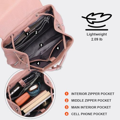 BOYATU Women’s Full-Grain Leather Backpack Purse, Minimal Structured Design, Work Commuter & City Travel, Compact Everyday Essentials, Fashion RFID Pocket Bag ((Pink) - color: Pink