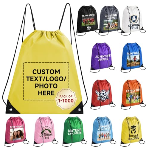 Custom Drawstring Bags With Logo, 2 Pcs Personalized Drawstring Backpacks Bulk String Bag for Travelling, Gym and for Everyday Use - color: Yellow