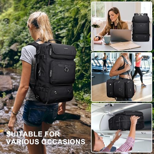 PIJUSHI Carry on Travel Backpack for Women Men Convertible Duffel Bag Backpack Large Luggage Rucksack Fit 16 Inch Laptop(PE039 Black) - color: Black
