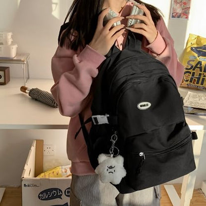 VTTDB Kawaii Backpack with Cute Accessories Casual Aesthetic Daypack Simple Laptop Bag Waterproof Travel Rucksack for Women (black) - color: Black